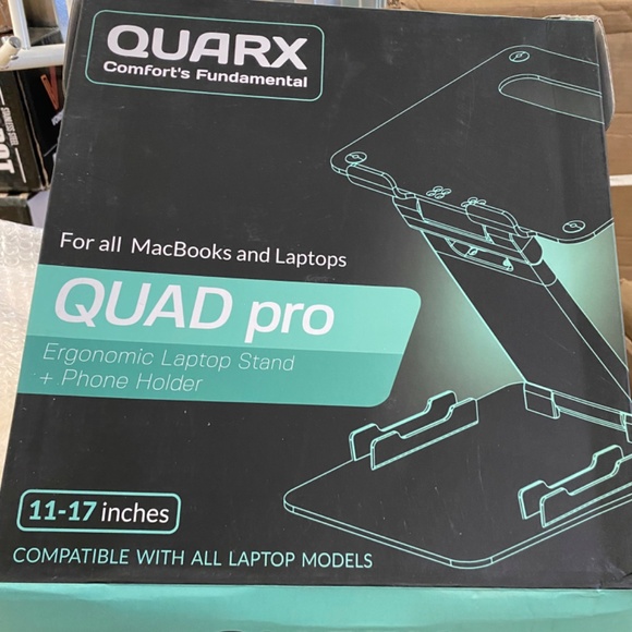 QUARX Quad Pro Ergonomic Laptop Stand +phone holder– Adjustable 11–17″ – Black - Picture 4 of 5